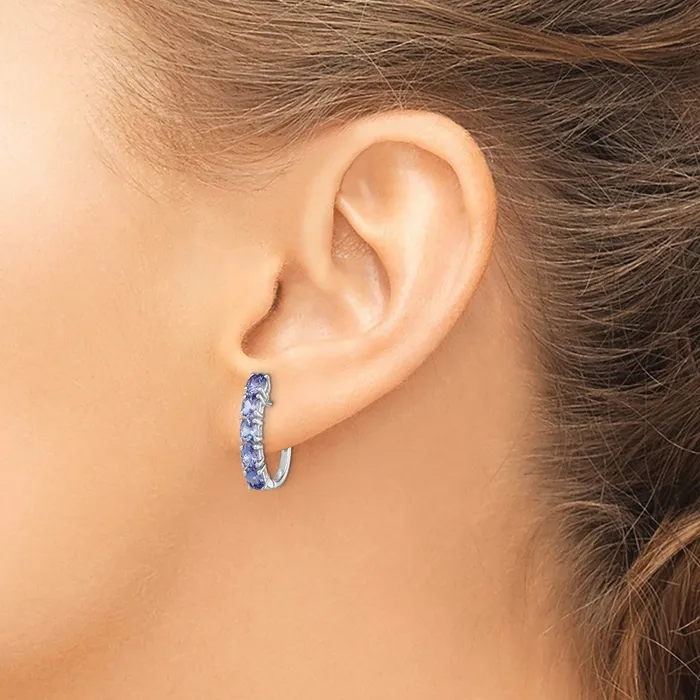 Earrings Goldia Sterling Silver Rhodiumplated Oval Tanzanite Hinged Hoop Earrings