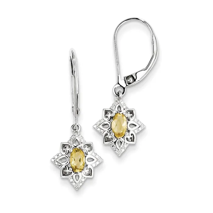 Earrings Goldia Sterling Silver Whiskey Quartz Diamond Earrings