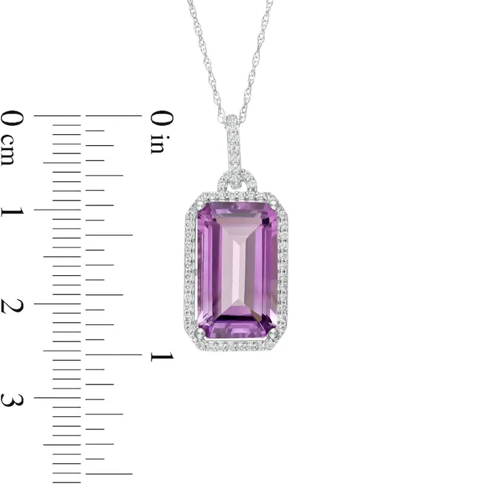 Elongated EmeraldCut Amethyst and White Topaz Frame Doorknocker Pendant in Sterling Silver Goldia Necklaces Elongated EmeraldCut Amethyst and White Topaz Frame Doorknocker Pendant in Sterling Silver Goldia Necklaces