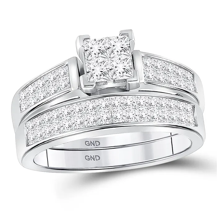 gndatlanta 14k White Gold Princess Diamond Cluster Bridal Wedding Ring Set 1 Cttw Rings gndatlanta 14k White Gold Princess Diamond Cluster Bridal Wedding Ring Set 1 Cttw Rings
