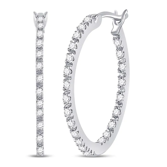 gndatlanta Earrings 14k White Gold Round Diamond Slender Single Row Hoop Earrings 14 Cttw gndatlanta Earrings 14k White Gold Round Diamond Slender Single Row Hoop Earrings 14 Cttw