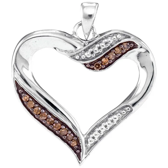 gndatlanta Necklaces 14k White Gold Round Brown Diamond Heart Pendant 110 Cttw gndatlanta Necklaces 14k White Gold Round Brown Diamond Heart Pendant 110 Cttw