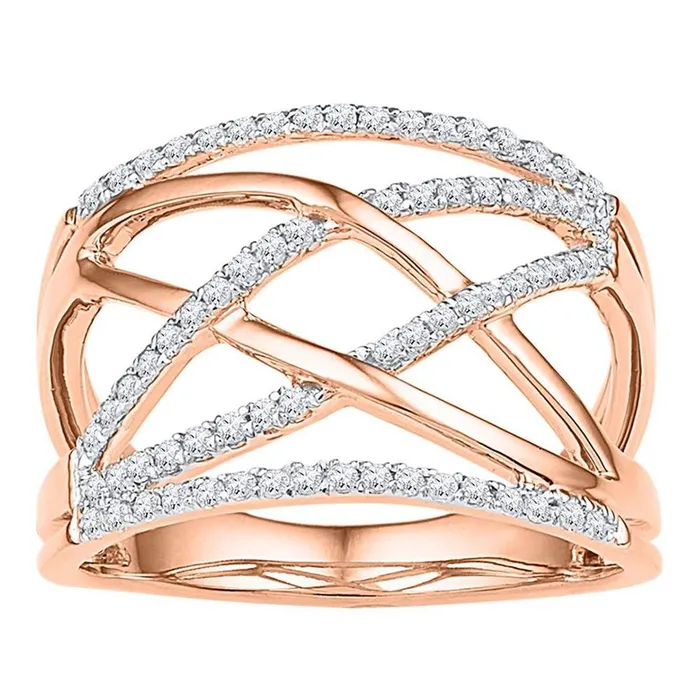 gndatlanta Rings 14k Rose Gold Round Diamond Crisscross Crossover Band Ring 13 Cttw gndatlanta Rings 14k Rose Gold Round Diamond Crisscross Crossover Band Ring 13 Cttw