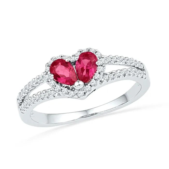 gndatlanta Rings 14k White Gold Pear Created Ruby Heart Splitshank Ring 34 Cttw gndatlanta Rings 14k White Gold Pear Created Ruby Heart Splitshank Ring 34 Cttw