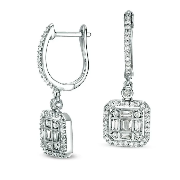 Goldia 063 CT TW Diamond Cushion Frame Drop Earrings in 10K White Gold Earrings Goldia 063 CT TW Diamond Cushion Frame Drop Earrings in 10K White Gold Earrings
