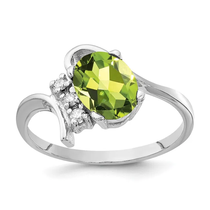 goldiaca 14k White Gold 8x6mm Oval Peridot AAA Real Diamond ring Rings