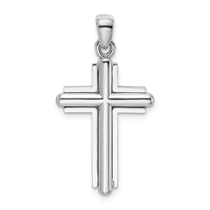 Goldia Charm Necklaces 14k White Gold 2D Beveled Stick Cross Charm