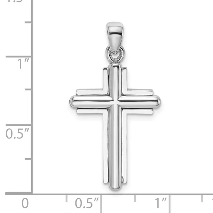 Goldia Charm Necklaces 14k White Gold 2D Beveled Stick Cross Charm