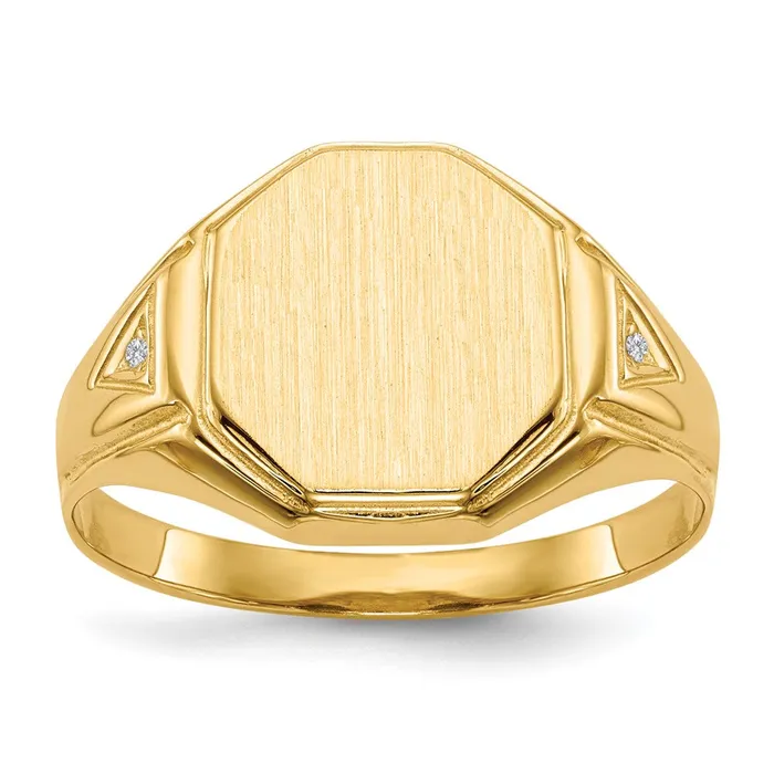 Goldiacom 14K Yellow Gold 125x115mm Open Back AAA Real Diamond Mens Signet Ring Rings Goldiacom 14K Yellow Gold 125x115mm Open Back AAA Real Diamond Mens Signet Ring Rings