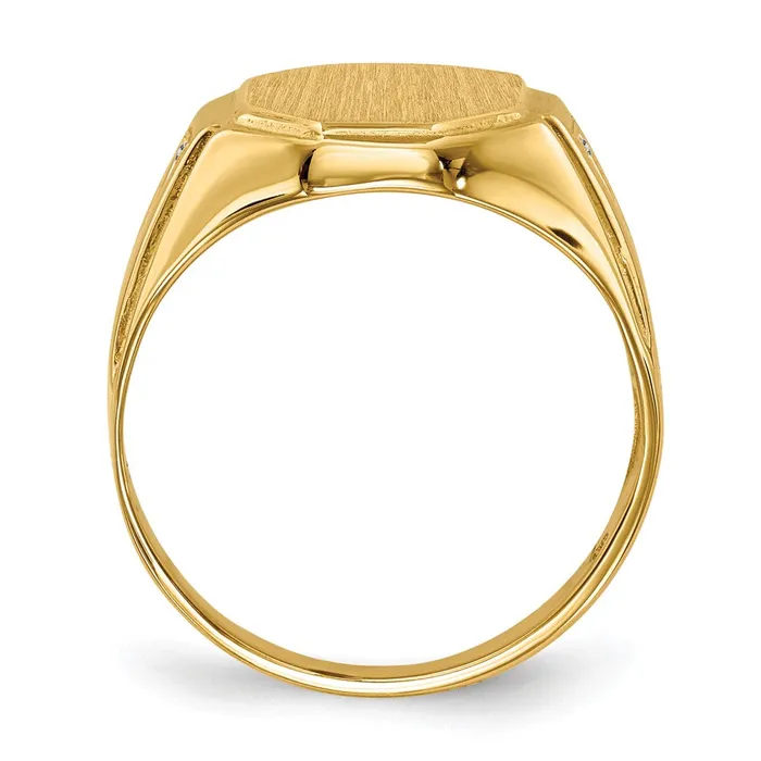 Goldiacom 14K Yellow Gold 125x115mm Open Back AAA Real Diamond Mens Signet Ring Rings