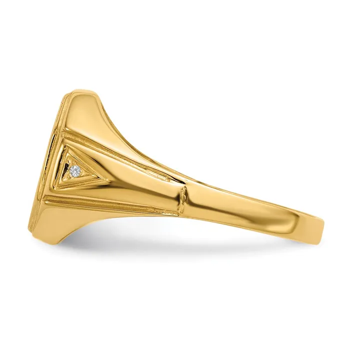 Goldiacom 14K Yellow Gold 125x115mm Open Back AAA Real Diamond Mens Signet Ring Rings