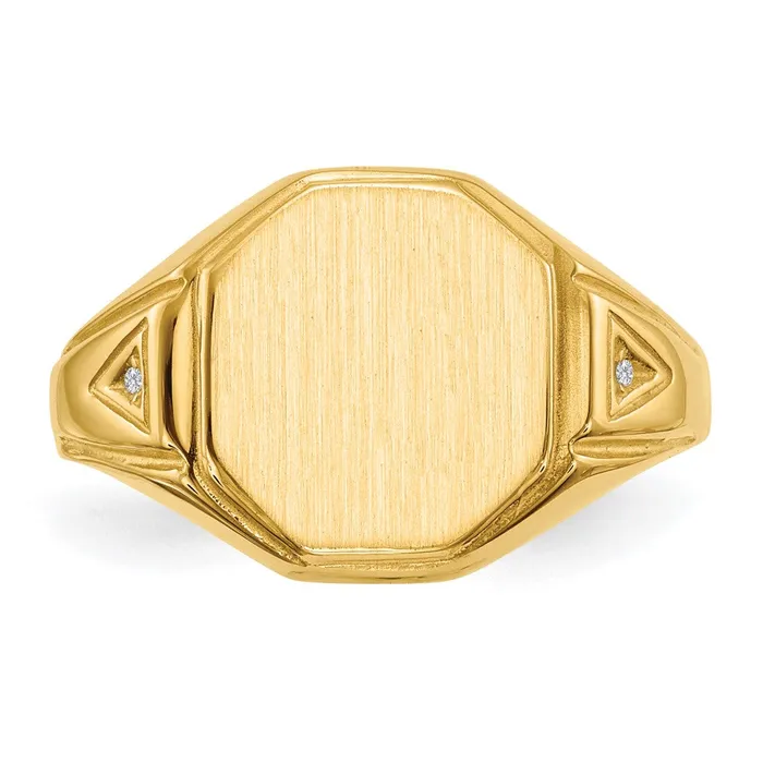 Goldiacom 14K Yellow Gold 125x115mm Open Back AAA Real Diamond Mens Signet Ring Rings