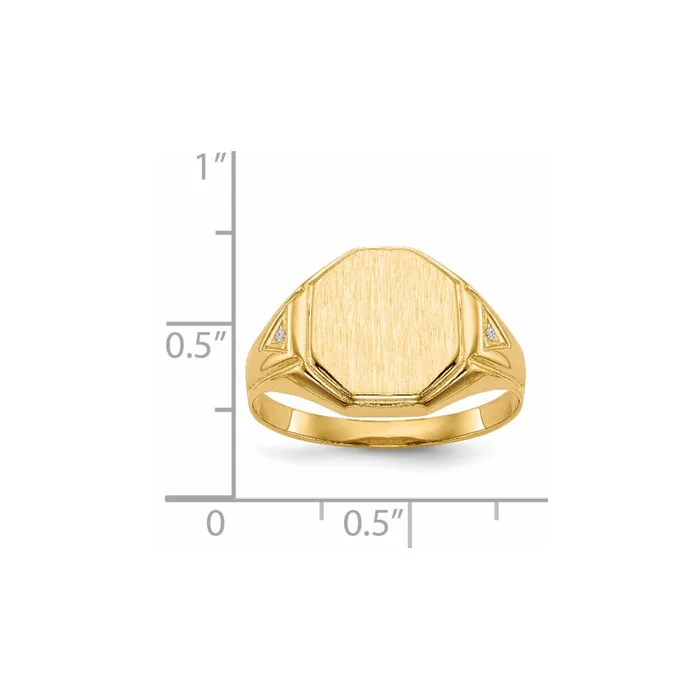 Goldiacom 14K Yellow Gold 125x115mm Open Back AAA Real Diamond Mens Signet Ring Rings