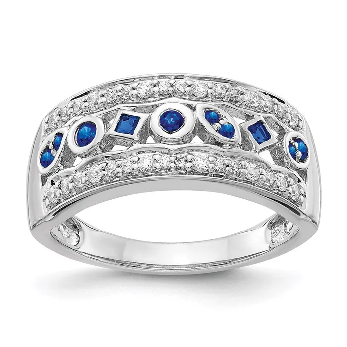 Goldiacom Rings 14k White Gold Real Diamond Sapphire Fancy Ring