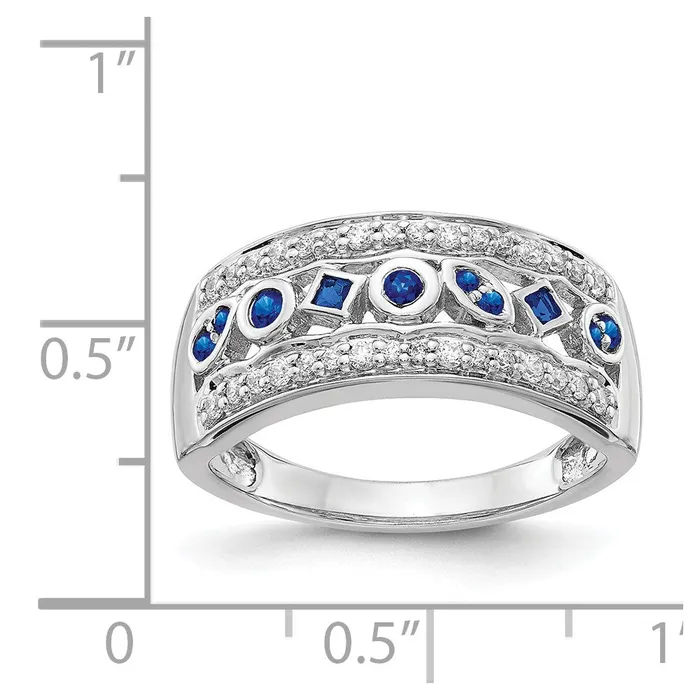 Goldiacom Rings 14k White Gold Real Diamond Sapphire Fancy Ring