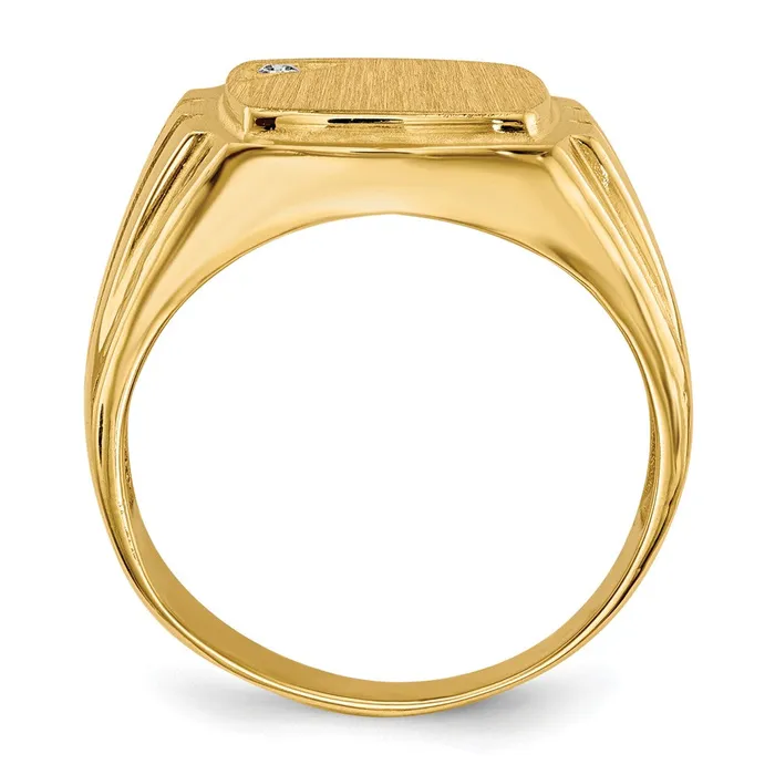 Goldiacom Rings 14K Yellow Gold 115x120mm Grooved Sides Open Back A Real Diamond Mens Signet Ring