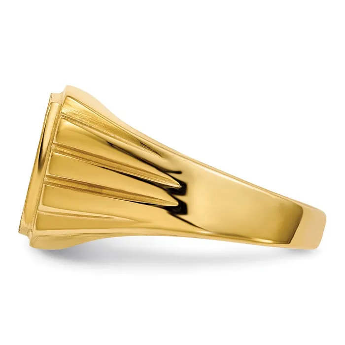 Goldiacom Rings 14K Yellow Gold 115x120mm Grooved Sides Open Back A Real Diamond Mens Signet Ring