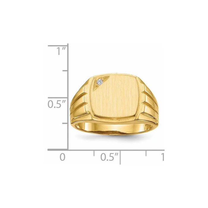 Goldiacom Rings 14K Yellow Gold 115x120mm Grooved Sides Open Back A Real Diamond Mens Signet Ring