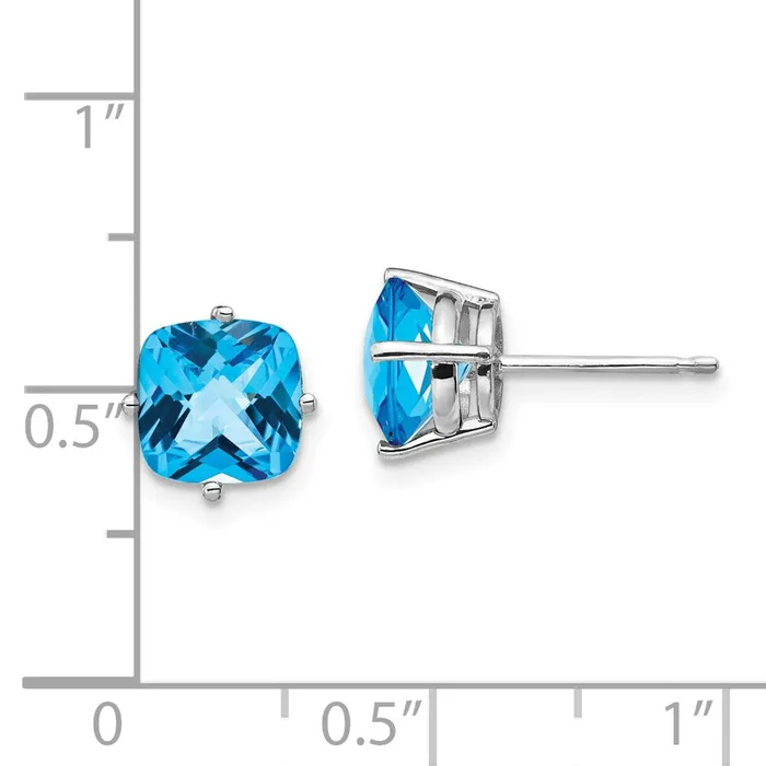 Goldia Earrings 14k White Gold 7x7mm Cushion Blue Topaz Checker Earring