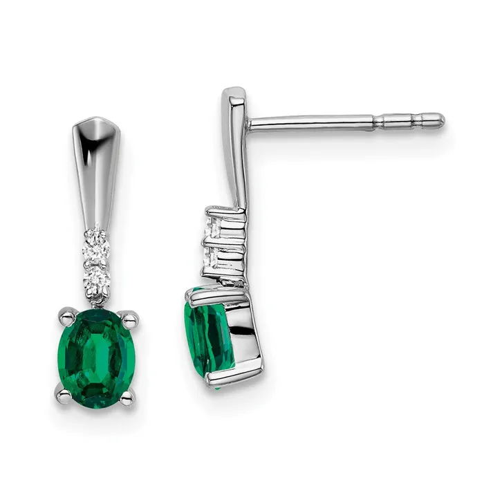 Goldia Earrings 14k White Gold Oval Created Emerald and Real Diamond Dangle Earrings Goldia Earrings 14k White Gold Oval Created Emerald and Real Diamond Dangle Earrings