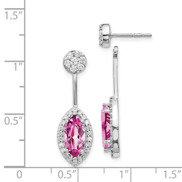 Goldia Earrings 14k White Gold Real Diamond Created Pink Sapphire Earrings