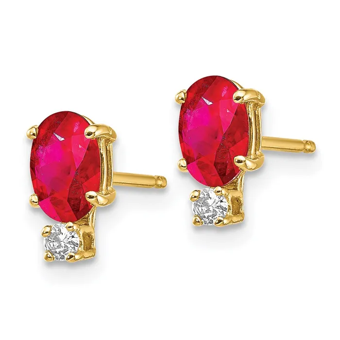 Goldia Earrings 14k Yellow Gold 6x4mm Oval Ruby VS Real Diamond Earrings