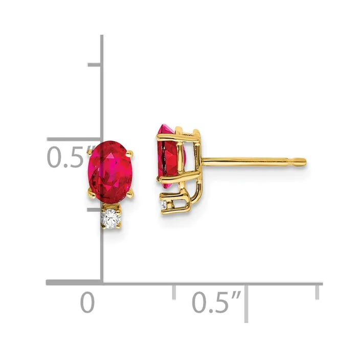 Goldia Earrings 14k Yellow Gold 6x4mm Oval Ruby VS Real Diamond Earrings