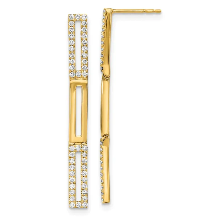 Goldia Earrings 14k Yellow Gold Polished 3 Rectangle Link Real Diamond Post Earrings Goldia Earrings 14k Yellow Gold Polished 3 Rectangle Link Real Diamond Post Earrings