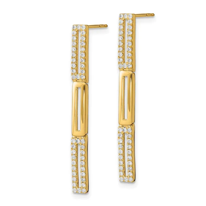 Goldia Earrings 14k Yellow Gold Polished 3 Rectangle Link Real Diamond Post Earrings