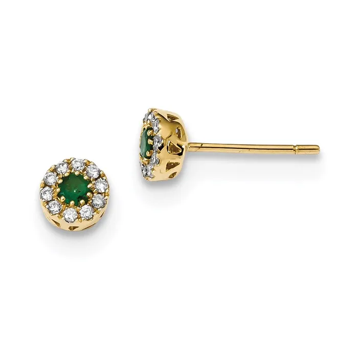 Goldia Earrings 14k Yellow Gold Real Diamond and Emerald Post Earrings