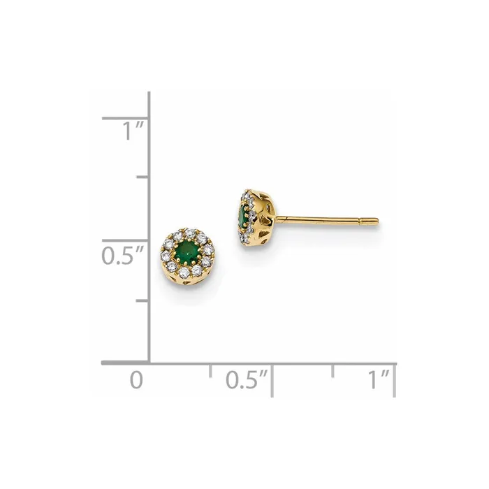 Goldia Earrings 14k Yellow Gold Real Diamond and Emerald Post Earrings