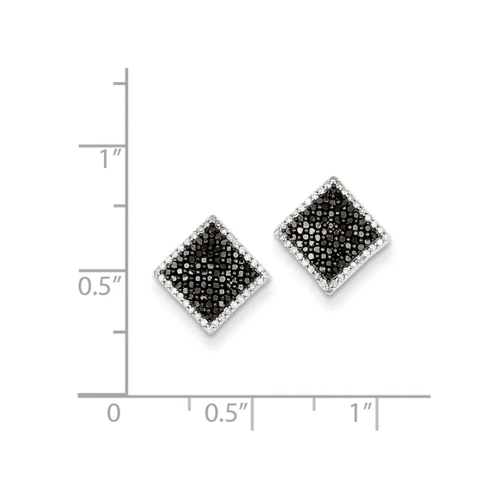 Goldia Earrings Sterling Silver Black and White Diamond Square Post Earrings