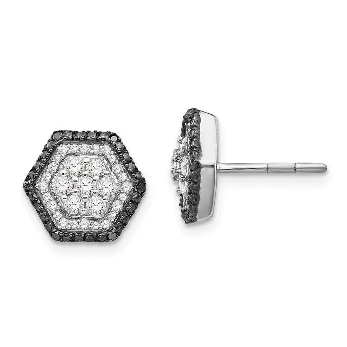 Goldia Earrings Sterling Silver White u0026 Black Cluster Diamond Post Earrings