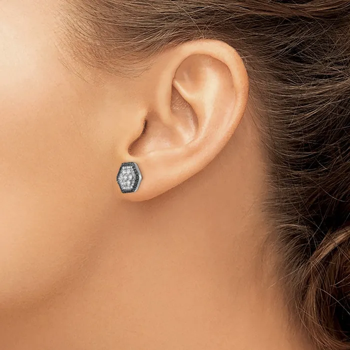 Goldia Earrings Sterling Silver White u0026 Black Cluster Diamond Post Earrings