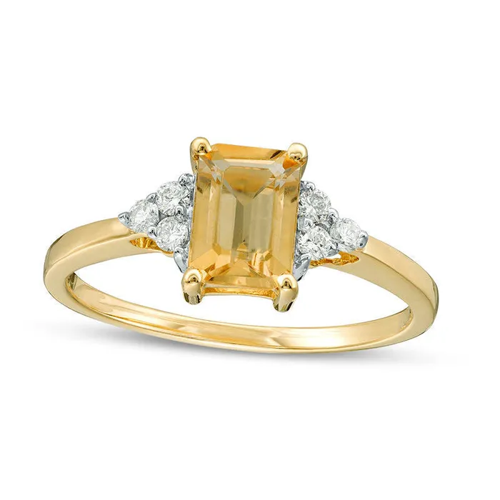 Goldia EmeraldCut Citrine and 013 CT TW Natural Diamond TriSides Engagement Ring in Solid 10K Rose Gold Rings Goldia EmeraldCut Citrine and 013 CT TW Natural Diamond TriSides Engagement Ring in Solid 10K Rose Gold Rings