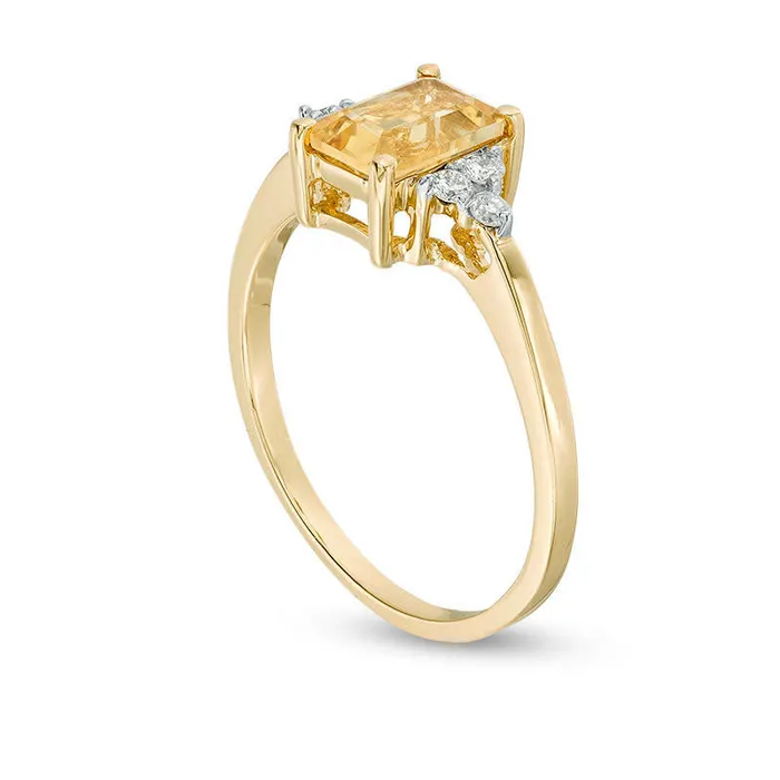Goldia EmeraldCut Citrine and 013 CT TW Natural Diamond TriSides Engagement Ring in Solid 10K Rose Gold Rings Goldia EmeraldCut Citrine and 013 CT TW Natural Diamond TriSides Engagement Ring in Solid 10K Rose Gold Rings