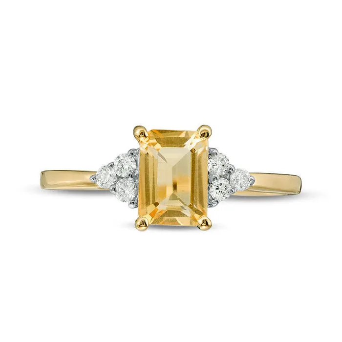 Goldia EmeraldCut Citrine and 013 CT TW Natural Diamond TriSides Engagement Ring in Solid 10K Rose Gold Rings Goldia EmeraldCut Citrine and 013 CT TW Natural Diamond TriSides Engagement Ring in Solid 10K Rose Gold Rings