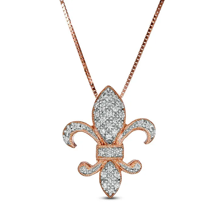 Goldia Necklaces 013 CT TW Natural Diamond FleurDeLis Pendant in 10K Rose Gold Goldia Necklaces 013 CT TW Natural Diamond FleurDeLis Pendant in 10K Rose Gold