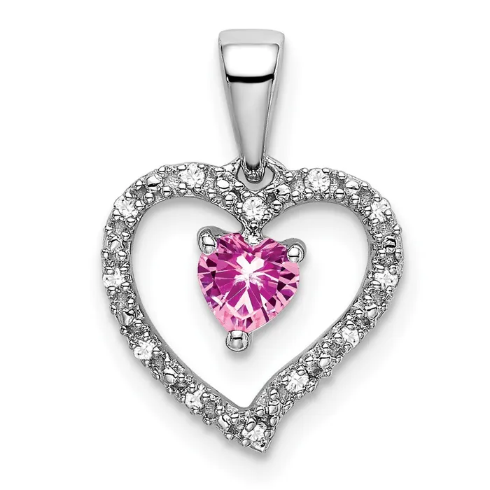 Goldia Necklaces 14k White Gold Pink Sapphire and Real Diamond Heart Pendant Goldia Necklaces 14k White Gold Pink Sapphire and Real Diamond Heart Pendant