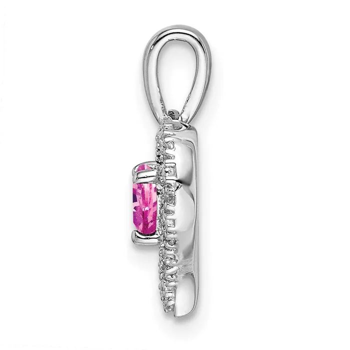 Goldia Necklaces 14k White Gold Pink Sapphire and Real Diamond Heart Pendant