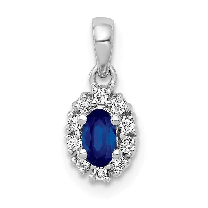 Goldia Necklaces 14k White Gold Real Diamond and 32 Sapphire Oval Halo Pendant Goldia Necklaces 14k White Gold Real Diamond and 32 Sapphire Oval Halo Pendant