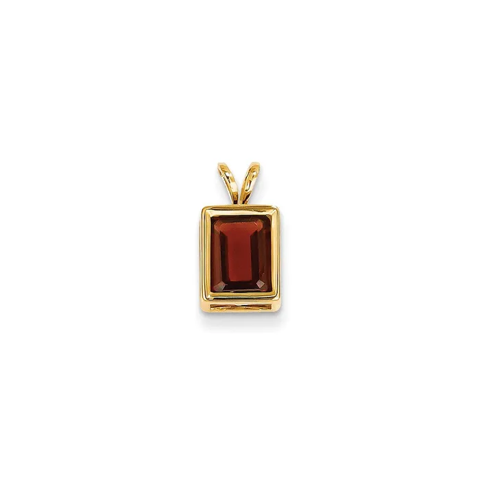 Goldia Necklaces 14K Yellow Gold 8x6mm Emerald Cut Garnet bezel pendant