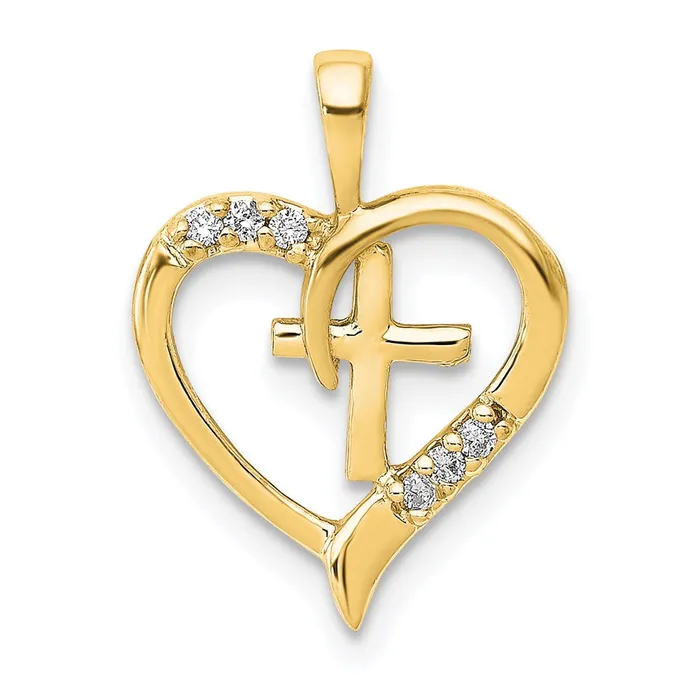 Goldia Necklaces 14K Yellow Gold AA Real Diamond Heart Cross Pendant