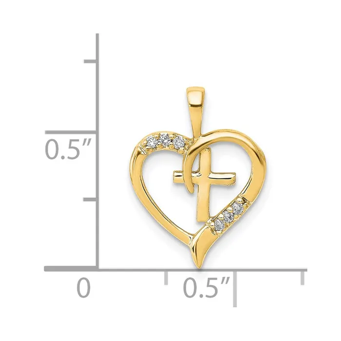 Goldia Necklaces 14K Yellow Gold AA Real Diamond Heart Cross Pendant