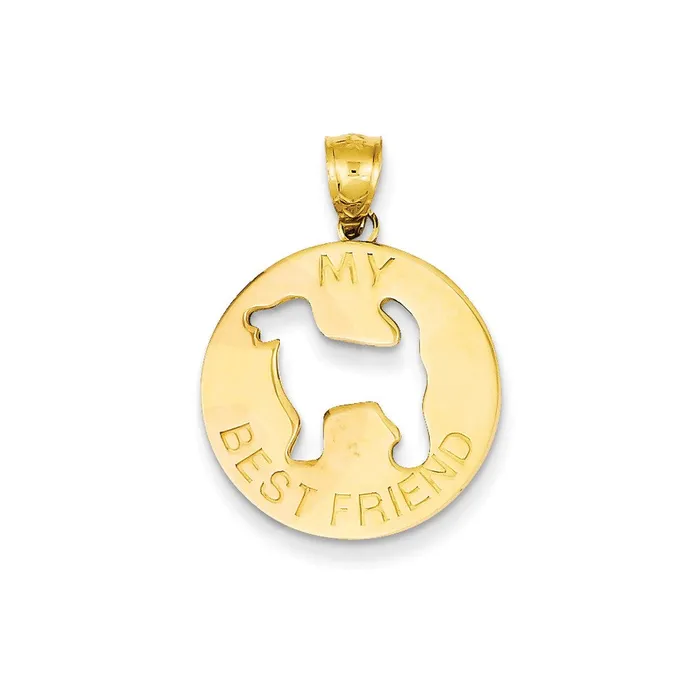 Goldia Necklaces 14k Yellow Gold My Best Friend with Dog CutOut in Center Pendant Goldia Necklaces 14k Yellow Gold My Best Friend with Dog CutOut in Center Pendant