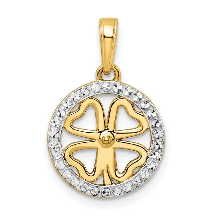 Goldia Necklaces 14k Yellow Rhodium Gold wWhite Rhodium Diamondcut Fourleaf Clover Pendant Goldia Necklaces 14k Yellow Rhodium Gold wWhite Rhodium Diamondcut Fourleaf Clover Pendant