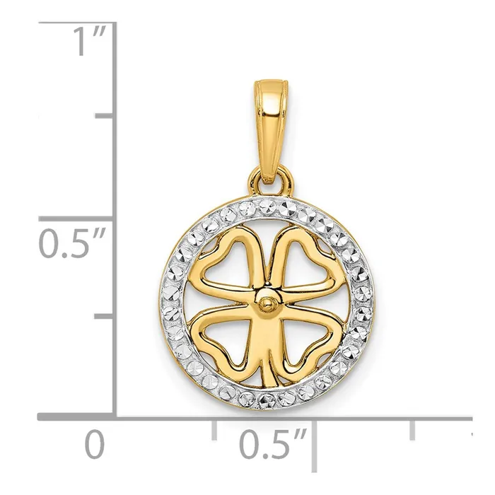 Goldia Necklaces 14k Yellow Rhodium Gold wWhite Rhodium Diamondcut Fourleaf Clover Pendant