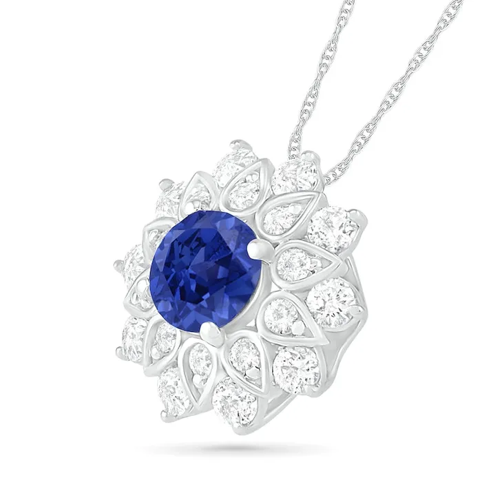 Goldia Necklaces 50mm LabCreated Blue and White Sapphire Frame Flower Pendant in Sterling Silver Goldia Necklaces 50mm LabCreated Blue and White Sapphire Frame Flower Pendant in Sterling Silver