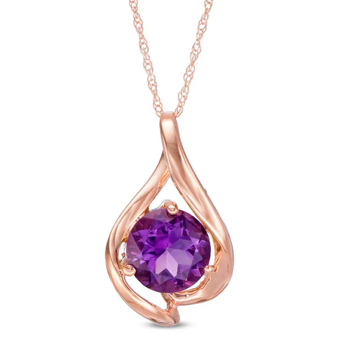 Goldia Necklaces 80mm Amethyst Teardrop Pendant in 10K Rose Gold