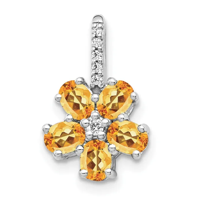 Goldia Necklaces Solid 14k White Gold Simulated CZ and 137 Citrine Flower Pendant Goldia Necklaces Solid 14k White Gold Simulated CZ and 137 Citrine Flower Pendant